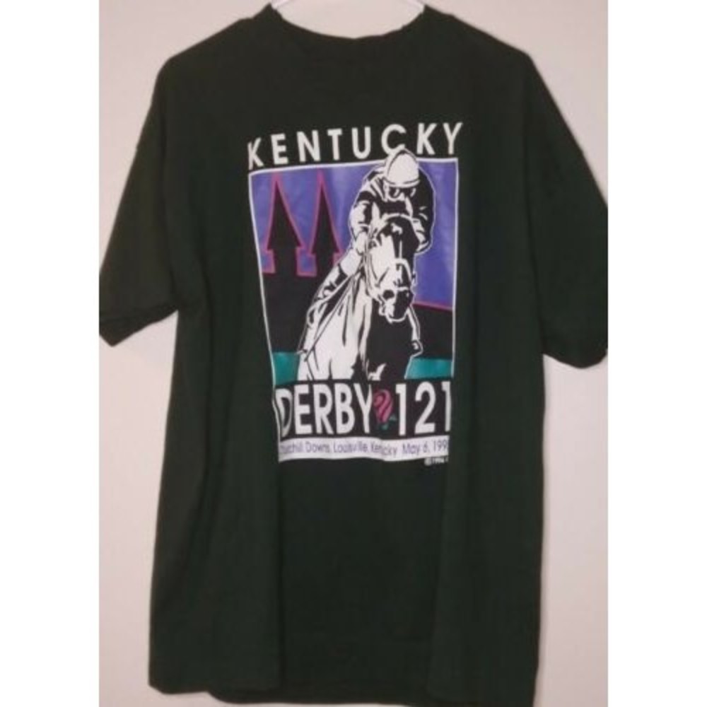 Vintage 1995 Kentucky Derby 121 Green Souvenir T-Shirt Single Stitch Size XL